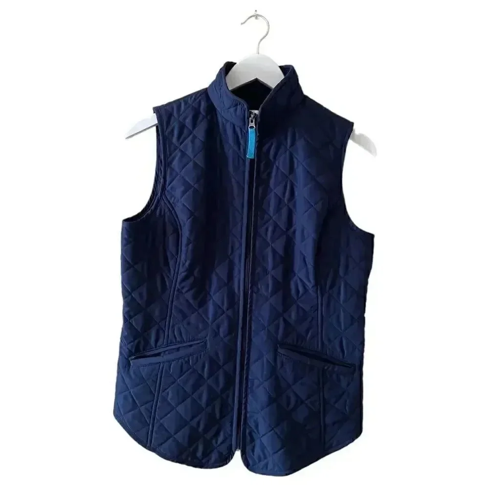 Van Heusen Navy Quilted Cozy Sleeveless Vest Full Zip Polyester SZ SP